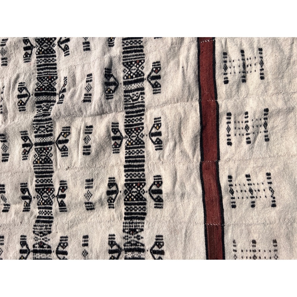 Vintage African Fulani Blanket Handmade Wool Cream Black Rust Geometric 51 x 81" - Picture 12 of 13